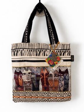 Laurel Burch Cat Tote Bag LB5470 Canvas Tribal Gato Artisan Shoulder Bag NWT